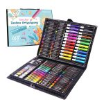 Set 168 piese pentru pictura, pentru copii sau adulti, pixuri de colorat, creioane colorate si vopsele de pictura, cu cutie de depozitare, model AVX-WT-KIDDO-02 - imagine 2