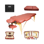 Masa de masaj pliabila, 3 zone, cadru lemn, spuma 5cm, inaltime 55-76cm, piele ecologica, dimensiuni 60x213cm, culoare Burgundy - imagine 2