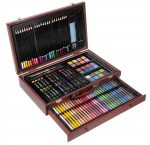 Set 142 piese pentru pictura, pentru copii sau adulti, pixuri de colorat, creioane colorate si vopsele de pictura, cu geanta de transport din LEMN MASIV, model AVX-WT-INGRES142 - imagine 4