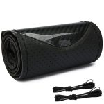 Husa volan din Piele Neagra Perforata + Carbon Black si ata neagra pentru cusut, marime M, diametru 37 - 39 cm - imagine 3