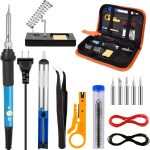 Set Profesional 15 Piese pentru Lipire – Pistol de Lipit, Suport cu Arc, Varfuri Interschimbabile, Pompa cositor, Penseta si Accesorii Complete in Husa Portabila