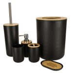 Set Elegant pentru baie format din 6 piese, ABS + lemn, culoare negru/maro - imagine 8