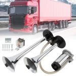 Claxon bitonal cu 2 goarne, Super Puternic, 178db, alimentare 12V cu compresor electric inclus, culoare Crom/Negru