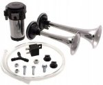 Claxon bitonal cu 2 goarne, Super Puternic, 178db, alimentare 12V cu compresor electric inclus, culoare Crom/Negru - imagine 2