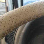 Husa volan din PIELE BEJ + ATA BEJ, diametru 37 - 39 cm (se coase, aspect ORIGINAL) - imagine 3