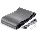 Husa volan din PIELE GRI + ATA GRI, diametru 37 - 39 cm (se coase, aspect ORIGINAL) - imagine 2