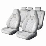 Set huse scaune auto Premium, model BLAZE Luxor, design Sportiv, universale, ergonomice, Piele Ecologica cu insertii textile, culoare Crem/Gri