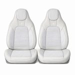 Set huse scaune auto Premium, model BLAZE Luxor, design Sportiv, universale, ergonomice, Piele Ecologica cu insertii textile, culoare Crem/Gri - imagine 2