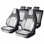 Set huse scaune auto Premium, model BLAZE Prime, design Sportiv, universale, ergonomice, Piele Ecologica cu insertii textile, culoare Negru/Gri