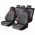 Set huse scaune auto Premium, model BLAZE Torque, design Sportiv, universale, ergonomice, Piele Ecologica cu insertii textile, culoare Negru/Rosu