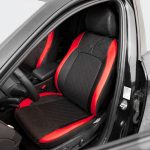 Set huse scaune auto Premium, model DIAMOND Racer, design Sportiv, universale, ergonomice, Piele Ecologica Matlasata, culoare Negru/Rosu - imagine 4