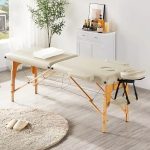 Masa de masaj pliabila, 2 zone, cadru lemn, spuma 5cm, inaltime 55-76cm, piele ecologica, dimensiuni 60x213cm, culoare Crem