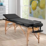 Masa de masaj pliabila, 3 zone, cadru lemn, spuma 5cm, inaltime 55-76cm, piele ecologica, dimensiuni 60x213cm, culoare Neagra