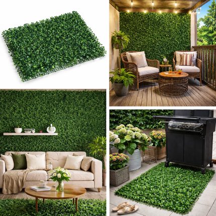 Panou Decorativ Gard viu artificial cu frunze mici, culoare verde, dimensiune 40 x 60cm