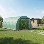 Solar de gradina, dimensiune 500x300x200cm, folie verde PE cu plasa 140g/mp UV, 1 usa, 10 ferestre, teava otel galvanizat de 19mm - imagine 3