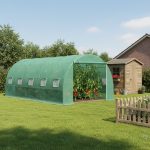 Solar de gradina, dimensiune 500x300x200cm, folie verde PE cu plasa 140g/mp UV, 1 usa, 10 ferestre, teava otel galvanizat de 19mm - imagine 4