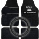 Set Auto Essential AVEX – 5 piese, Covorase Universale Mocheta + Husa Volan Piele Ecologica Perforata, Negru