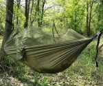Hamac turistic din nylon cu plasa de tantari, culoare verde, dimensiuni 260 cm x 140 cm - imagine 5