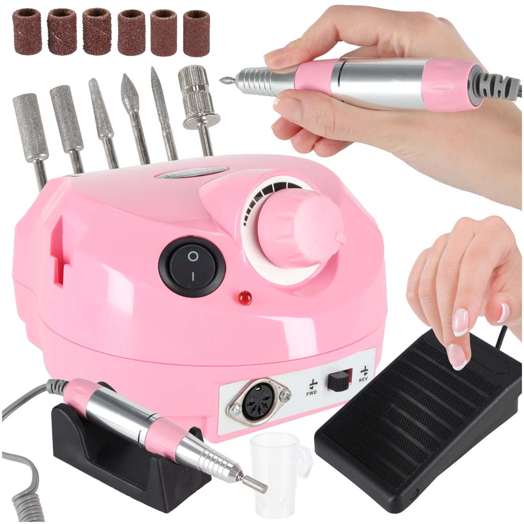 Nail-milling-machine-electric-65W-6-tips-176720.jpg Masina electrica de slefuit unghiile, 65 W, pentru manichiura si pedichiura, cu 6 capete, culoare Roz - imagine 1