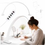 Lampa de birou pentru cosmetica sau manichiura, cu LED-uri, fara umbre, design curbat, culoare Alba, pentru saloane sau uz personal