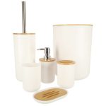 Set Elegant pentru baie format din 6 piese, ABS + lemn, culoare alb/maro - imagine 9